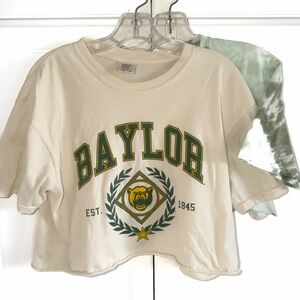 Baylor Set (2) Cropped Tees Tie-Dye Green Spiral & Tan Women's Casual Crop Top